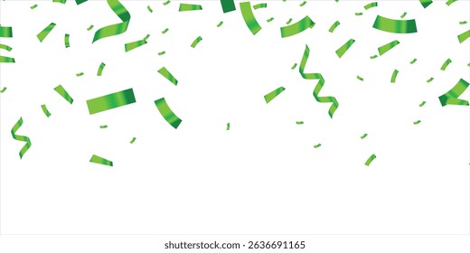 Falling bright Green Glitter confetti, ribbon, stars celebration, serpentine isolated on white background. confetti flying on the floor. New year, birthday, valentines day design element