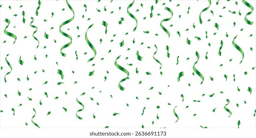 Falling bright Green Glitter confetti, ribbon, stars celebration, serpentine isolated on white background. confetti flying on the floor. New year, birthday, valentines day design element