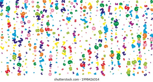 Falling bright numbers. Math study concept with flying digits. Bewitching back to school mathematics banner on white background. Falling numbers vector illustration.