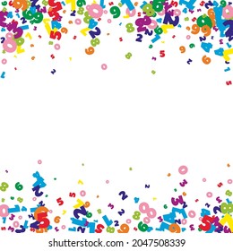 Falling bright numbers. Math study concept with flying digits. Fancy back to school mathematics banner on white background. Falling numbers vector illustration.