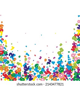 Falling bright numbers. Math study concept with flying digits. Emotional back to school mathematics banner on white background. Falling numbers vector illustration.