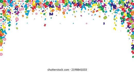 Falling Bright Numbers. Math Study Concept With Flying Digits. Fair Back To School Mathematics Banner On White Background. Falling Numbers Vector Illustration.