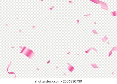 Falling bright Pink Glitter confetti, ribbon, stars celebration, serpentine isolated on white background. confetti flying on the floor. New year, birthday, valentines day design element