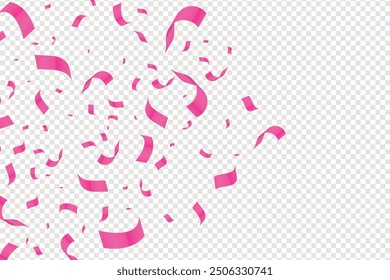 Falling bright Pink Glitter confetti, ribbon, stars celebration, serpentine isolated on white background. confetti flying on the floor. New year, birthday, valentines day design element