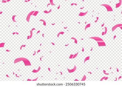 Falling bright Pink Glitter confetti, ribbon, stars celebration, serpentine isolated on white background. confetti flying on the floor. New year, birthday, valentines day design element