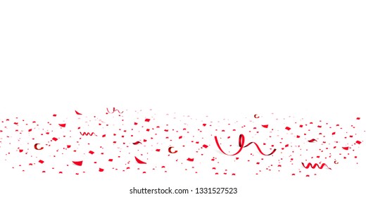 Falling bright red Glitter confetti, stars celebration, serpentine. Colorful confetti flying on the floor. Isolated Holiday background. Festive vector illustration. Celebration Event, Party.