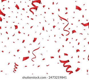 Falling bright red Glitter confetti, ribbon, stars celebration, serpentine isolated on white background. confetti flying on the floor. New year, birthday, valentines day design element.