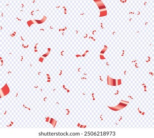 Falling bright red Glitter confetti, ribbon, stars celebration, serpentine isolated on white background. confetti flying on the floor. New year, birthday, valentines day design element.