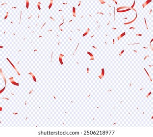 Falling bright red Glitter confetti, ribbon, stars celebration, serpentine isolated on white background. confetti flying on the floor. New year, birthday, valentines day design element.