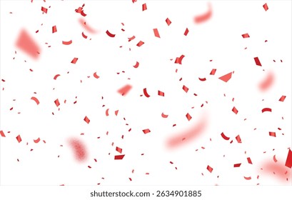 Falling bright red Glitter confetti, ribbon, stars celebration, serpentine isolated on white background. confetti flying on the floor. New year, birthday, valentines day design element.
