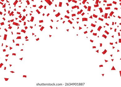 Falling bright red Glitter confetti, ribbon, stars celebration, serpentine isolated on white background. confetti flying on the floor. New year, birthday, valentines day design element.