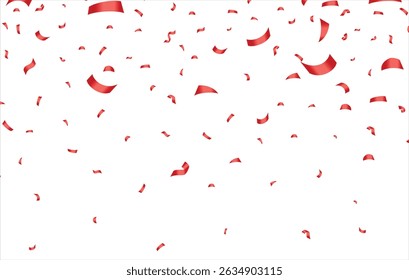 Falling bright red Glitter confetti, stars celebration, serpentine. Colorful confetti flying on the floor. Isolated Holiday background. Festive vector illustration. Celebration Event, Party.