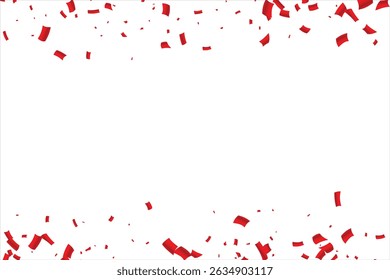 Falling bright red Glitter confetti, stars celebration, serpentine. Colorful confetti flying on the floor. Isolated Holiday background. Festive vector illustration. Celebration Event, Party.