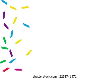 Fallender knuspriger Weihnachtsvektor weißer Hintergrund. festlicher, maler Hintergrund. Effektstaubkarte. Rainbow Shavings Celebration Einladung.