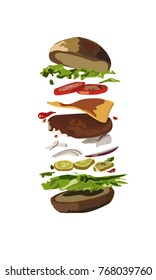 Falling burger vector drawing illustration