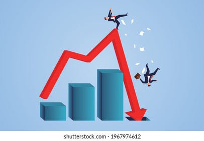 Falling business chart, failed business, businessman fell from the arrow