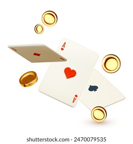 Falling cards and coins. Gambling design