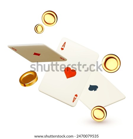 Falling cards and coins. Gambling design