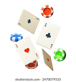 Falling casino chips with cards. Gambling design