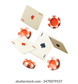 Falling casino chips with cards. Gambling design