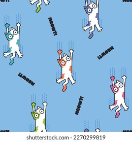 falling cat pattern in blue background 01C