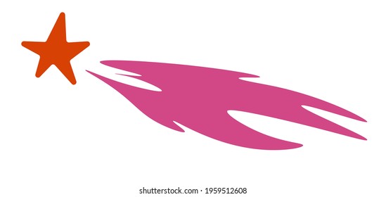 Falling celestial body leaving pink trace, isolated shooting star sparking. Asteroid or meteor in outer space, astrology and astronomy. Explosion and stardust, milky way. Vector in flat style