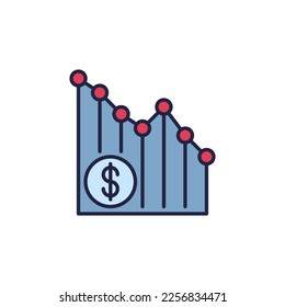Falling Chart with Dollar Currency icon vector Hyperinflation concept colored icon or design element