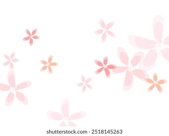 Falling cherry blooming flower parts vector. Airy flying petals windy blowing background.