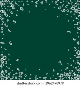 Falling childish chalk numbers. Math study concept with flying digits. Exceptional back to school mathematics banner on blackboard background. Falling numbers vector illustration.
