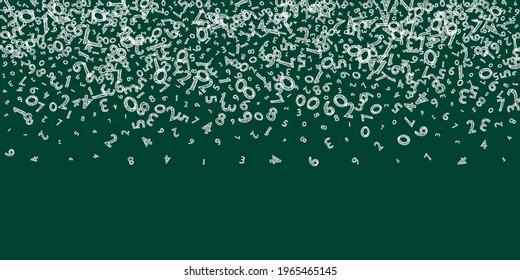 Cayendo los números de tiza infantil. Concepto de estudio matemático con dígitos voladores. Tendencia de vuelta a la pancarta de matemáticas escolares en la pizarra. Ilustración vectorial de números en disminución.