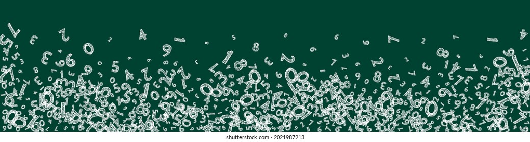 Falling childish chalk numbers. Math study concept with flying digits. Remarkable back to school mathematics banner on blackboard background. Falling numbers vector illustration.