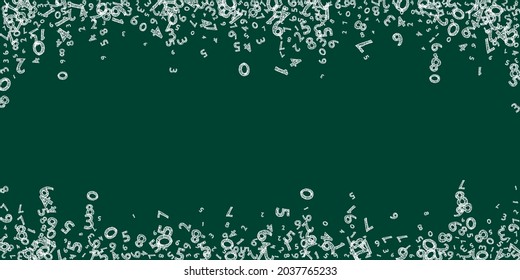 Falling childish chalk numbers. Math study concept with flying digits. Likable back to school mathematics banner on blackboard background. Falling numbers vector illustration.