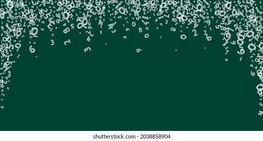 Falling childish chalk numbers. Math study concept with flying digits. Fancy back to school mathematics banner on blackboard background. Falling numbers vector illustration.