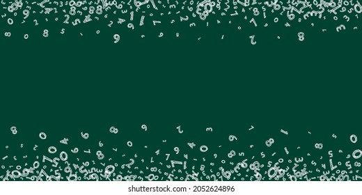 Falling childish chalk numbers. Math study concept with flying digits. Magnificent back to school mathematics banner on blackboard background. Falling numbers vector illustration.