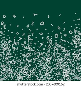 Falling childish chalk numbers. Math study concept with flying digits. Adorable back to school mathematics banner on blackboard background. Falling numbers vector illustration.
