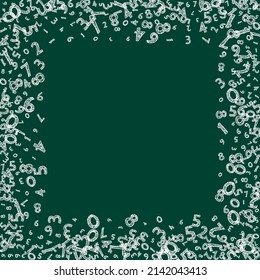 Falling childish chalk numbers. Math study concept with flying digits. Comely back to school mathematics banner on blackboard background. Falling numbers vector illustration.