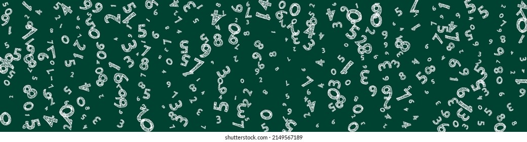 Falling childish chalk numbers. Math study concept with flying digits. Interesting back to school mathematics banner on blackboard background. Falling numbers vector illustration.