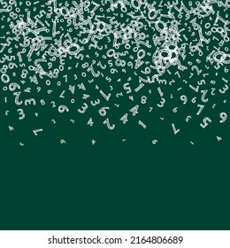 Fallende kindische Kreide-Zahlen. Mathe-Studienkonzept mit fliegenden Ziffern. Auf schwarzem Hintergrund ist das Banner der Schulmathematik unverwechselbar. Fallende Zahlen, Vektorgrafik.