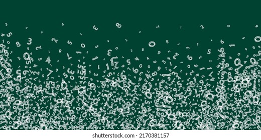 Falling childish chalk numbers. Math study concept with flying digits. Graceful back to school mathematics banner on blackboard background. Falling numbers vector illustration.