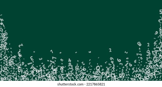 Falling childish chalk numbers. Math study concept with flying digits. Curious back to school mathematics banner on blackboard background. Falling numbers vector illustration.