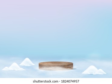 Escena mínima de nieve con plataforma geométrica que reluce navidad. invierno vacaciones hielo nieve fondo vectorial 3d renderizado con podio. para mostrar productos. Muestra de escenario en 3d azul pastel