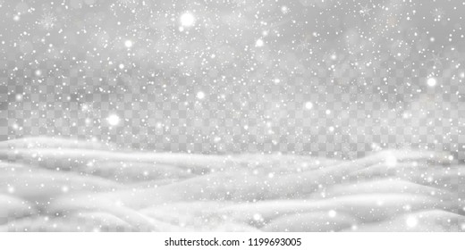 Falling Christmas Shining transparent beautiful, little snow with snowdrifts isolated on transparent background. Snowflakes, snow background. Heavy snowfall, snowflakes in different shapes and forms.