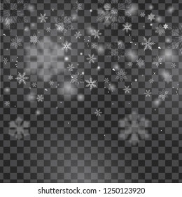 Falling Christmas Shining transparent beautiful snow isolated on transparent background. Snowflakes, snowfall. snowflake vector. Vector illustration.
