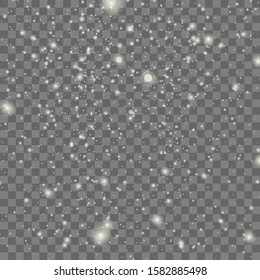 Falling Christmas Shining transparent beautiful, little snow isolated on transparent background. Snow flakes, snow background. Vector heavy snowfall, snowflakes in different shapes and forms.