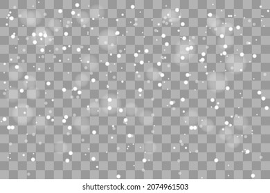 Fallende Weihnachten Schleudern transparent schön, kleiner Schnee einzeln auf transparentem Hintergrund. Schneeflocken, schneebedeckter Hintergrund. Schneeflocken, Schneeflocken in verschiedenen Formen und Formen.