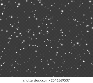 Falling Christmas Shining transparent beautiful, little snow isolated on transparent background. Snow flakes, snow background. Vector heavy snowfall, snowflakes in different shapes and forms.