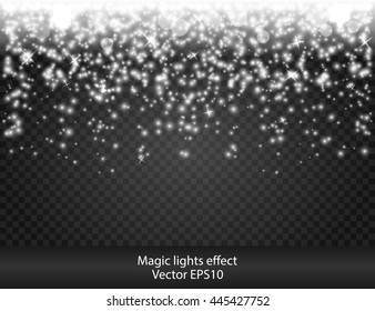Falling Christmas Shining transparent beautiful snow isolated on the a transparent background. Snowflakes, snowfall. Glow special effect light, flare, star. Firework. Isolated spark. Shooting Stars.
