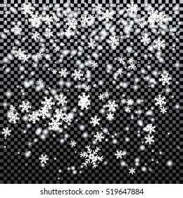 Falling Christmas Shining transparent beautiful snow isolated on transparent background. Snowflakes, snowfall. snowflake vector. Vector illustration