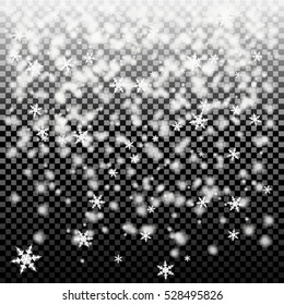 Falling Christmas Shining transparent beautiful snow isolated on transparent background. Snowflakes, snowfall. snowflake vector. Vector illustration