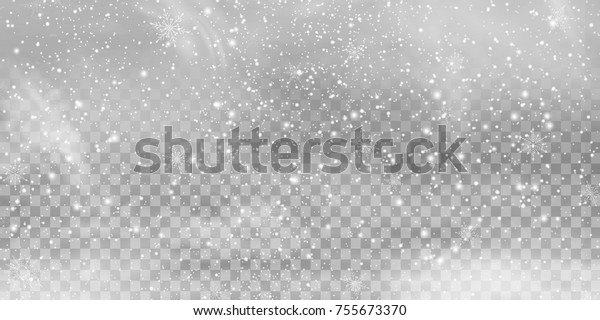 Falling Christmas Shining transparent beautiful,\
little snow isolated on transparent background. Snow flakes, snow\
background. Vector heavy snowfall, snowflakes in different shapes\
and forms.
